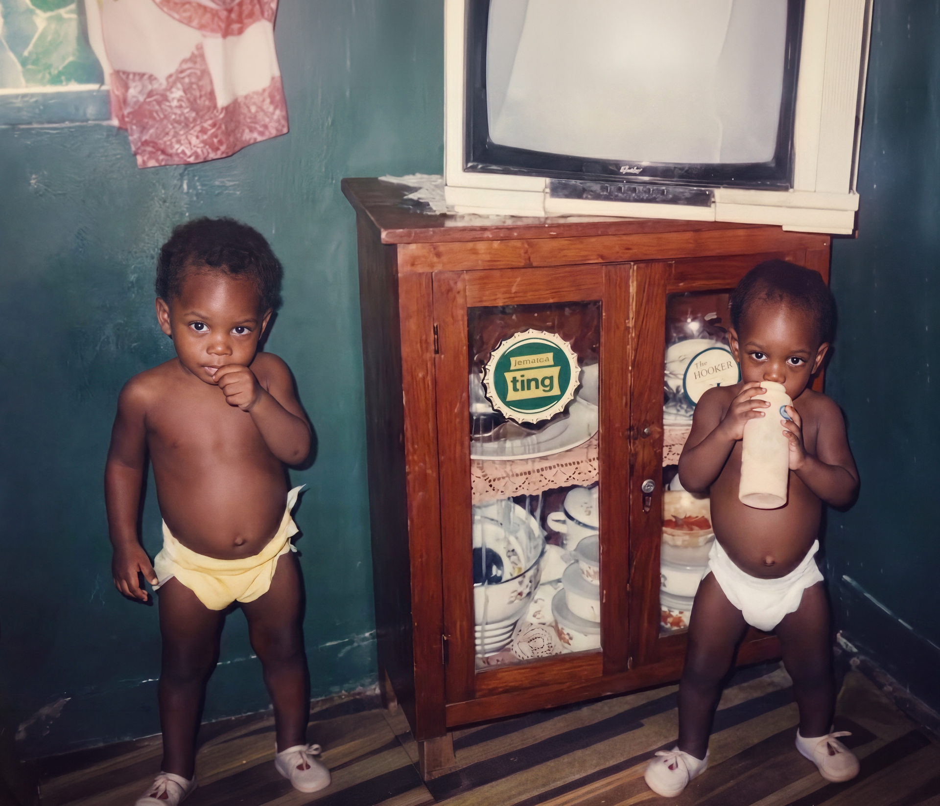 Two children at home — restored — restored
