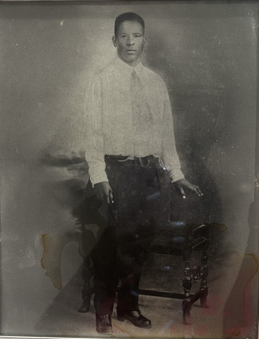 Vintage standing portrait — restored — original